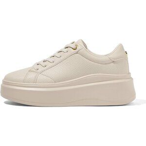 Lucky Step Women Beige Platform Faux Leather Low Top Casual Walking Sneakers